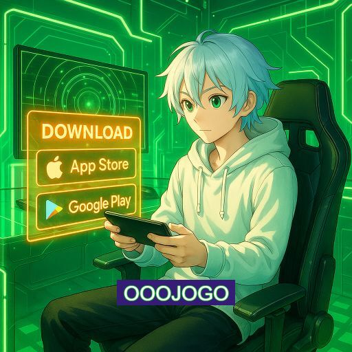 Imagem promocional do app oficial OOOJOGO destacando a conveniência de jogar cassino online pelo celular ou navegador