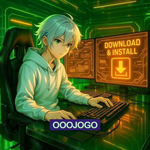 Imagem promocional do app oficial OOOJOGO destacando a conveniência de jogar cassino online pelo celular ou navegador